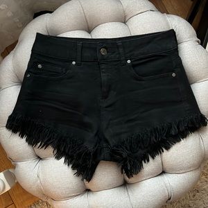 Celebrity Pink Black Rinse Frayed Hem Denim Shorts